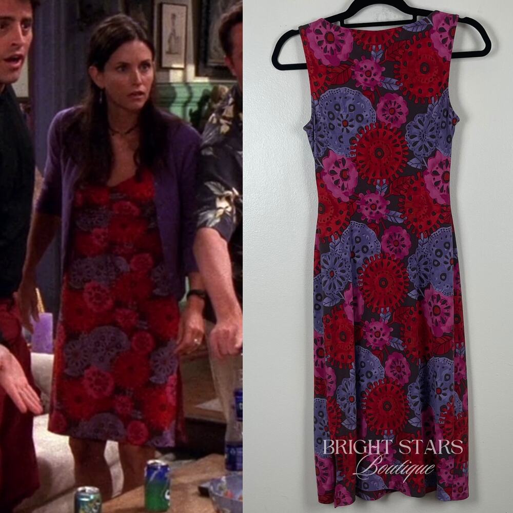 Rare Vintage Sleeveless Patterned Dress ASO Monica Geller Friends Y2K Pink Red - Picture 2 of 6